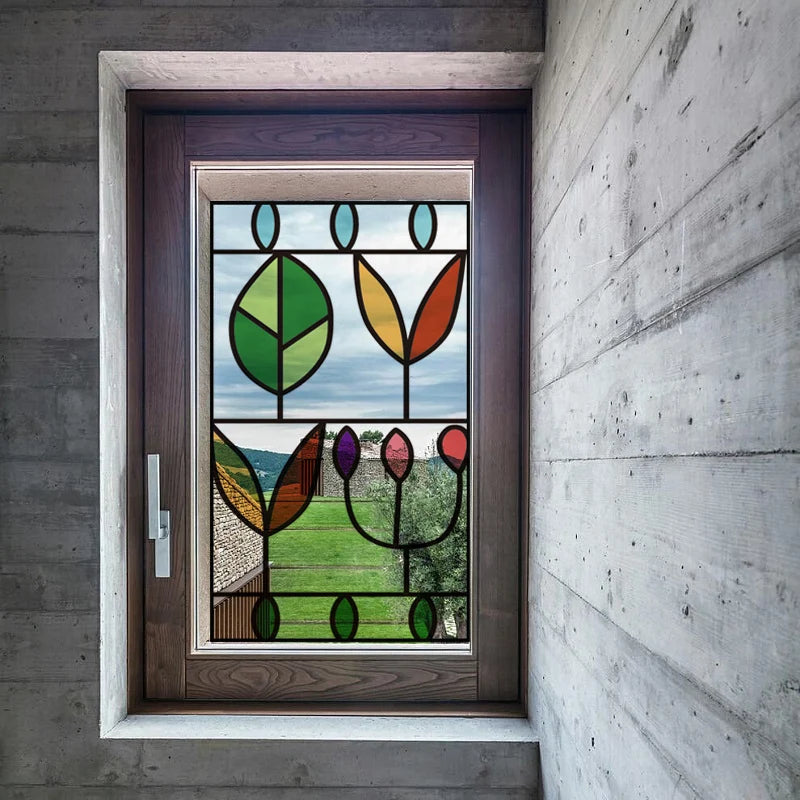 Stained Glass Door Stickers, Windows Glass Films, Frosted, 3D Etched, Transparent, Customized Leaves for Kitchen Office Bathr