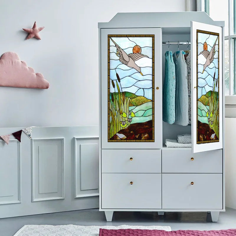 Customized Stained Glass Film Window Films Static Cling Frosted Sticker Tiffany-Style Poster Home Decor Church Peacock Birds