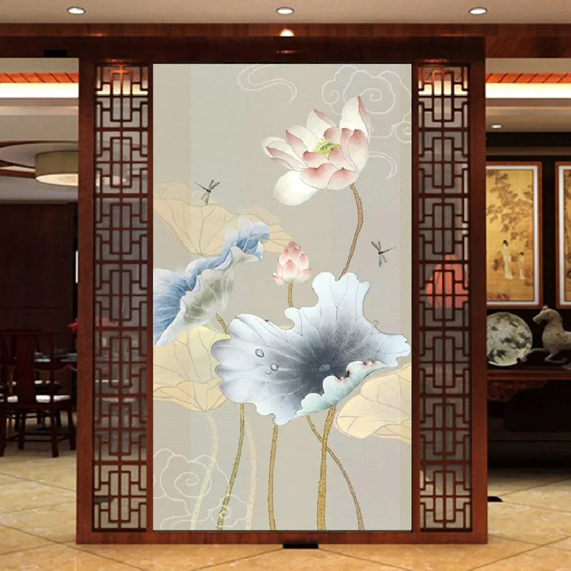 Stained Glass Door Stickers, Opaque Self-Adhesive, Lotus Poster for Kitchen, Bedroom, Bathroom, Customized Size