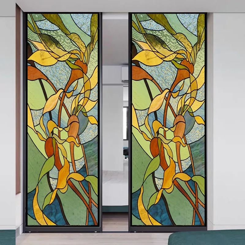 Custom Size Stained Glass Window Film Frosted Flower Glass Films Home Foil Door Stickers Bathroom Kitchen Static Cling Poster
