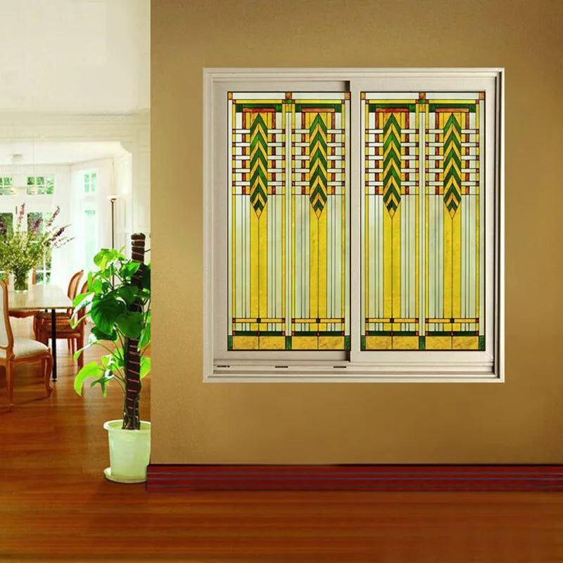 Frosted Stained Glass Window Film, Custom Size Privacy Static Cling, Prairie Style for Kitchen, Bathroom, Office, Skylight