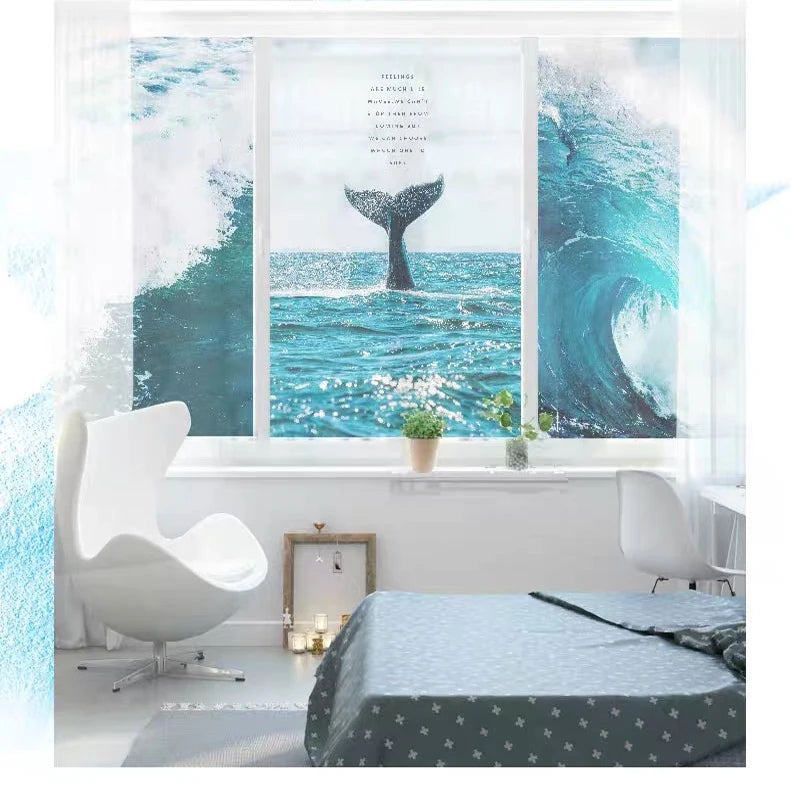 Custom Glass Window Film Static Frosted Sticker Foil Stickers For Bathroom Kitchen Sliding Door Whale Tail Ocean Seas Posters