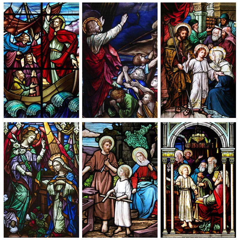 Frosted Stained Glass Window Film, Customized Jesus Virgin Mary Church Picture,Static Cling Door Stickers for Home Office