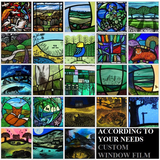 Custom Size Stained Glass Window Film Retro Church Wildlife Painted Frosted Static Cling Art Colored Door Sticker Home Decor