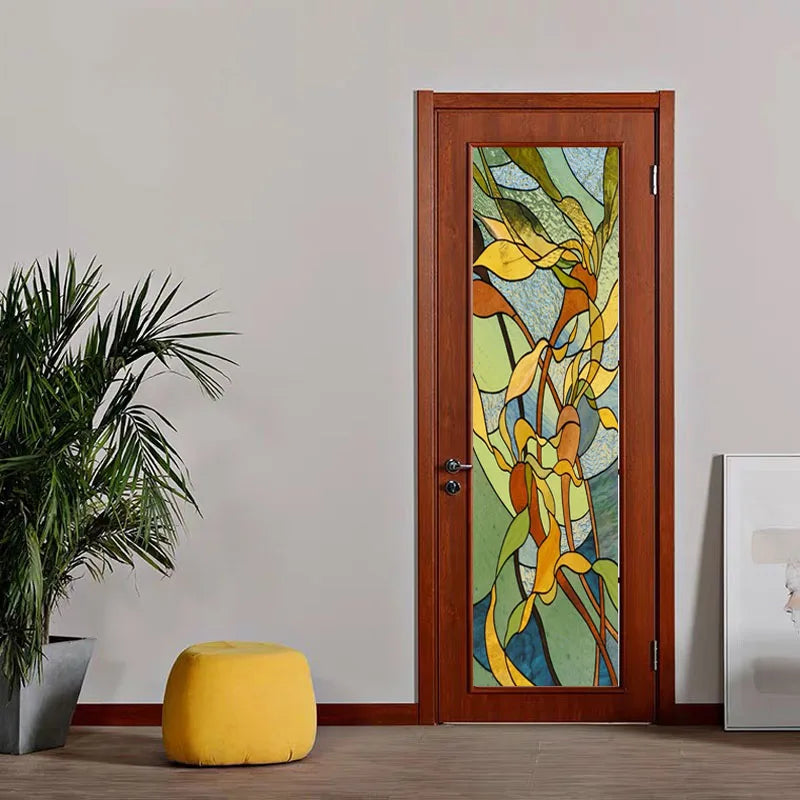 Custom Size Stained Glass Window Film Frosted Flower Glass Films Home Foil Door Stickers Bathroom Kitchen Static Cling Poster