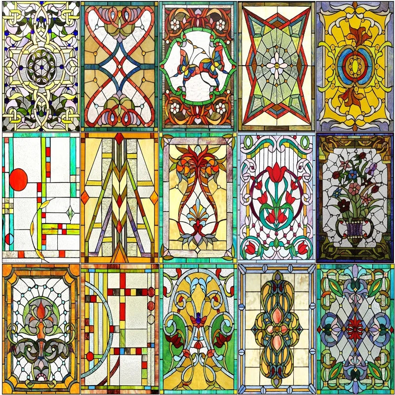 Window Film Frosted Stained Glass Films Customized Victorian-style Static Cling Sticker Kitchen Bathroom Substitute for Curtains