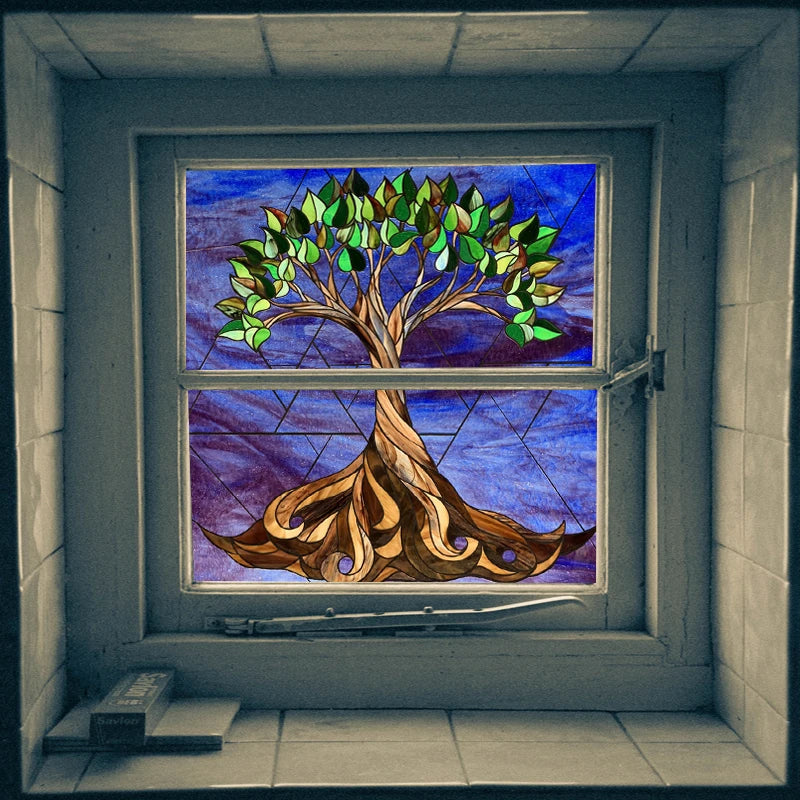 Window Film Frosted Stained Glass Films,Customized Static Cling Stickers,Shower Bathroom Kithchen Skylight Decor Scenic Tree