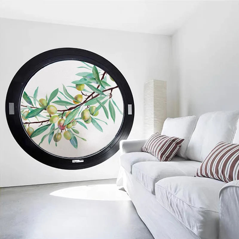 Custom Glass Window Film Apricot Design PVC Frosted Light Transmitting Home Decals Tint-Film Reusable Glass Sticker Tree Jujube