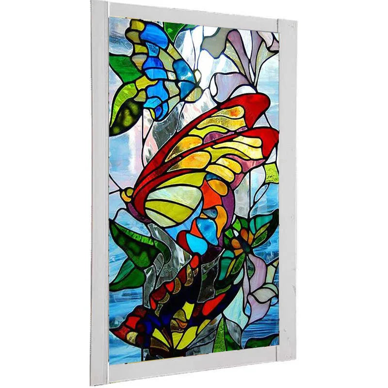 Custom Stained Glass Window Film Static Cling Frosted Sticker,Foil Colour 3D Stickers ,For Bathroom Kitchen Home Decor Butterfly