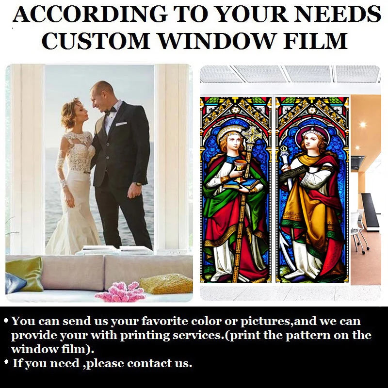 Window Film Frosted Stained Glass Films Door Sticker,Customized Crosses Static Cling Church Pattern for Office Home Decor