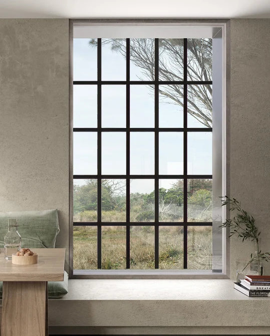 Stained Glass Window Film Transparent Glass Sticker Static Cling Iron Style Black Line Office Door Anticollision Home Decor