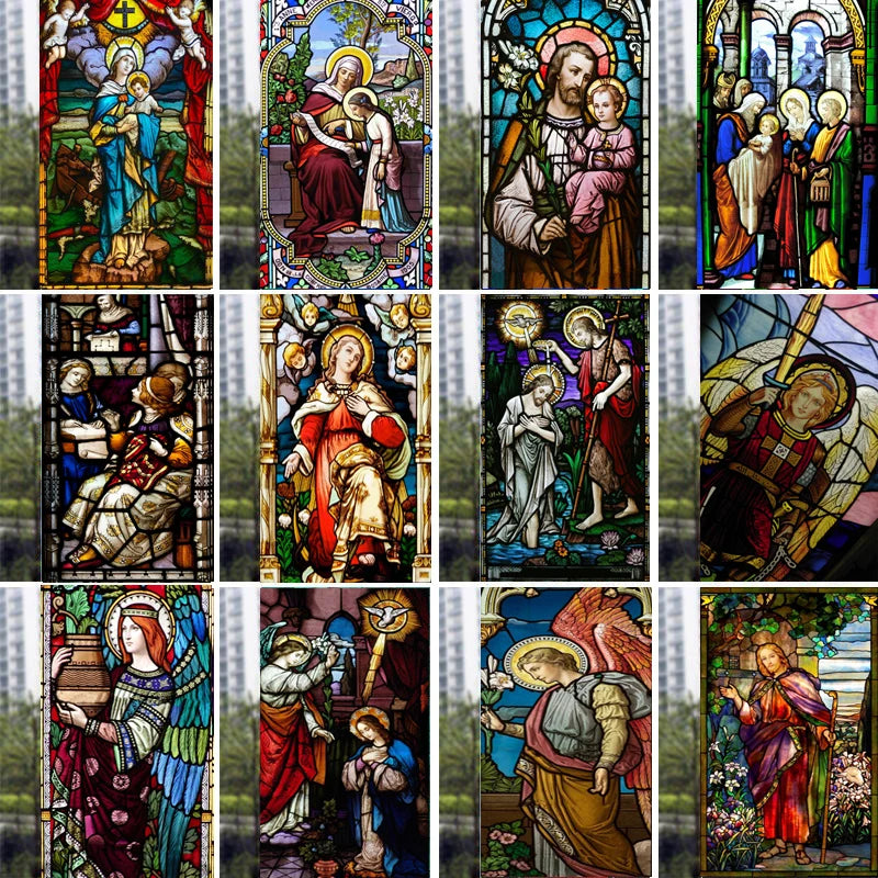 Custom size Window Film Stained Glass Films Jesus Christ Virgin Mary Window Sticker Paper Door Stickers European Church Style