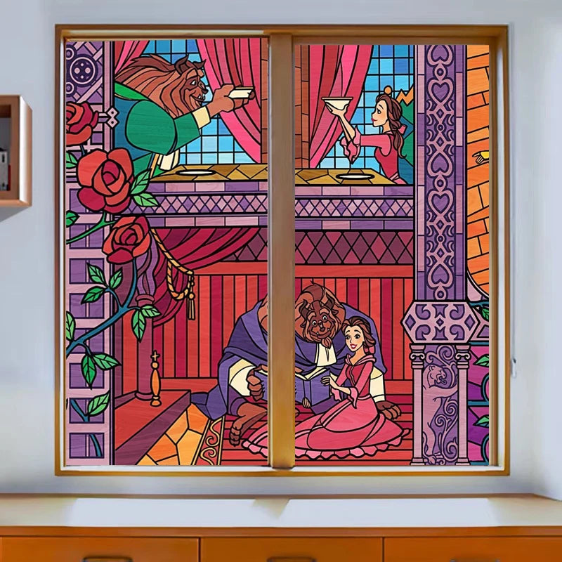 Stained Glass Window Film Frosted Glass Sticker Forest Customized Princess Prince Fairytale Castle For Kids Room Door Home Decor