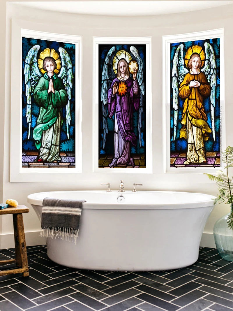 Frosted Stained Glass Window Film, Customized Church Angel Picture,Static Cling, Remove Sticker for House Worship, Home Decor
