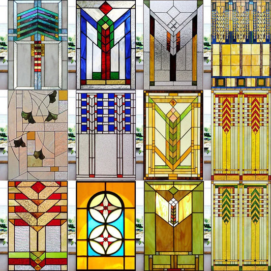 Frosted Stained Glass Window Film, Custom Size Privacy Static Cling, Prairie Style for Kitchen, Bathroom, Office, Skylight