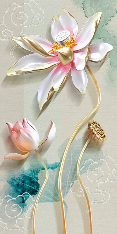 Stained Glass Door Stickers, Opaque Self-Adhesive, Lotus Poster for Kitchen, Bedroom, Bathroom, Customized Size