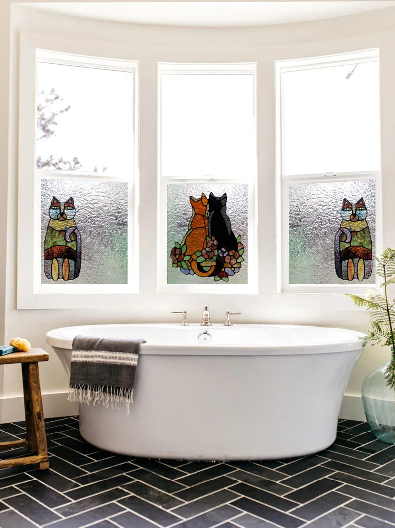 Customized Tiffany Style 3D Stained Glass Window Film,Static Cling Door Sticker,Privacy Frosted Window Decal for Glass Home