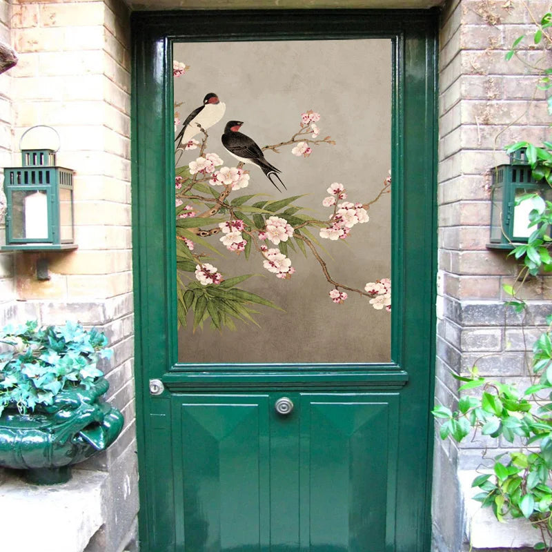 Custom size Window Film Stained Glass Films for Door Wardrobe Windows Office Home Decor Opaque Frosted Static Cling Floral Birds