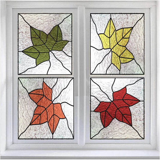 Window Film Stained Glass Films 3D Frosted Static Cling Vintage Glass Sticker Maple Leaves For Kitchen Cabinet Door Home Decor
