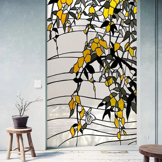 Custom Size Stained Glass Film Non-adhesive Electrostatic Cling Vintage Retro Flower Sticker For Bathroom Balcony Window Glass