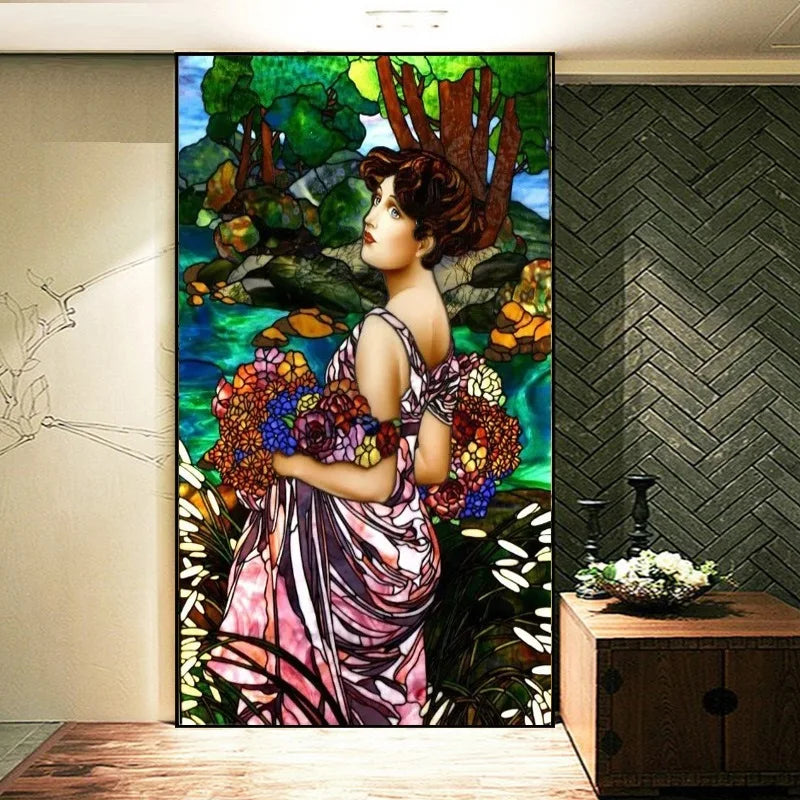 Custom Size Stained Glass Window Film, Church Sticker, Girl Painting, Kitchen, Bathroom, Bedroom, Sliding Door, Home Decor