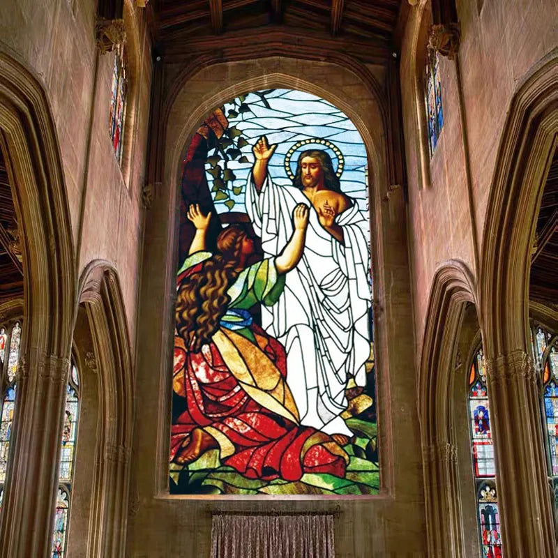 Custom Size Window Glass Films Self-Adhesive Frosted Stained Glass European Church Jesus Christ Virgin Last Supper Sticker Foil