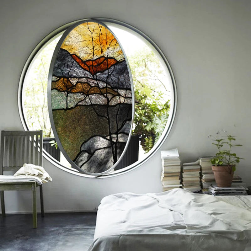 Custom 3D Frosted Stained Glass Window Film, Static Cling,Retro Church Jesus Birds Cat Home Decor Stickers Rose Window Treatment