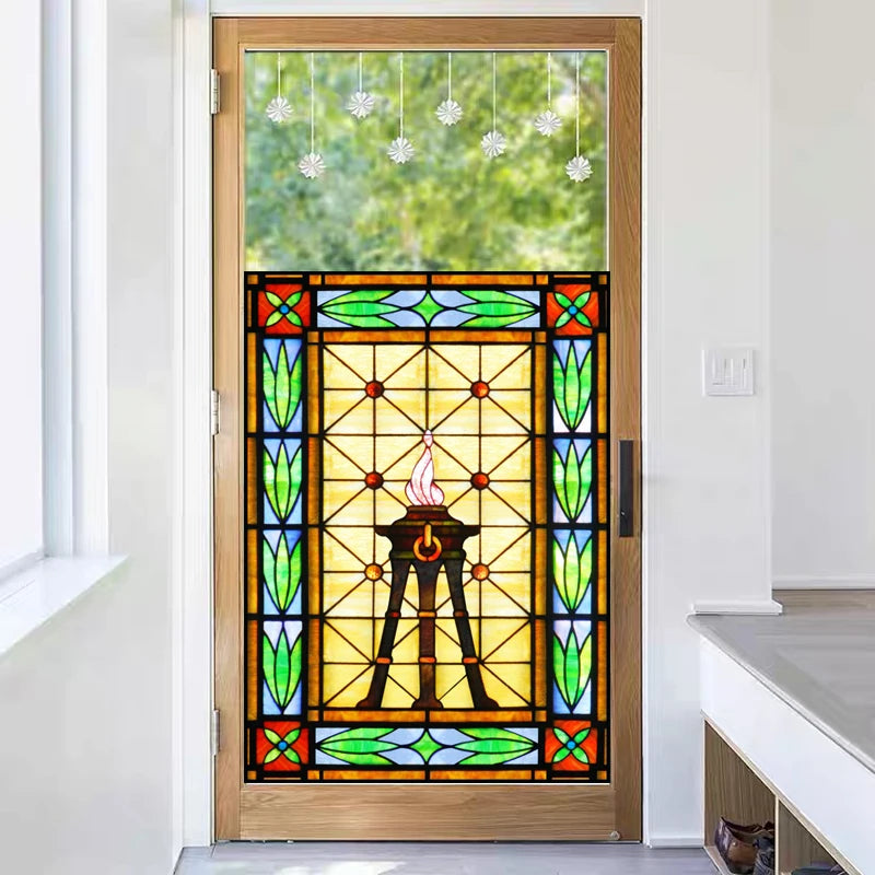 Window Film Frosted Religious Stained Glass Films,Customized Crosses Dove Static Cling Church Pattern for Office Home Decor