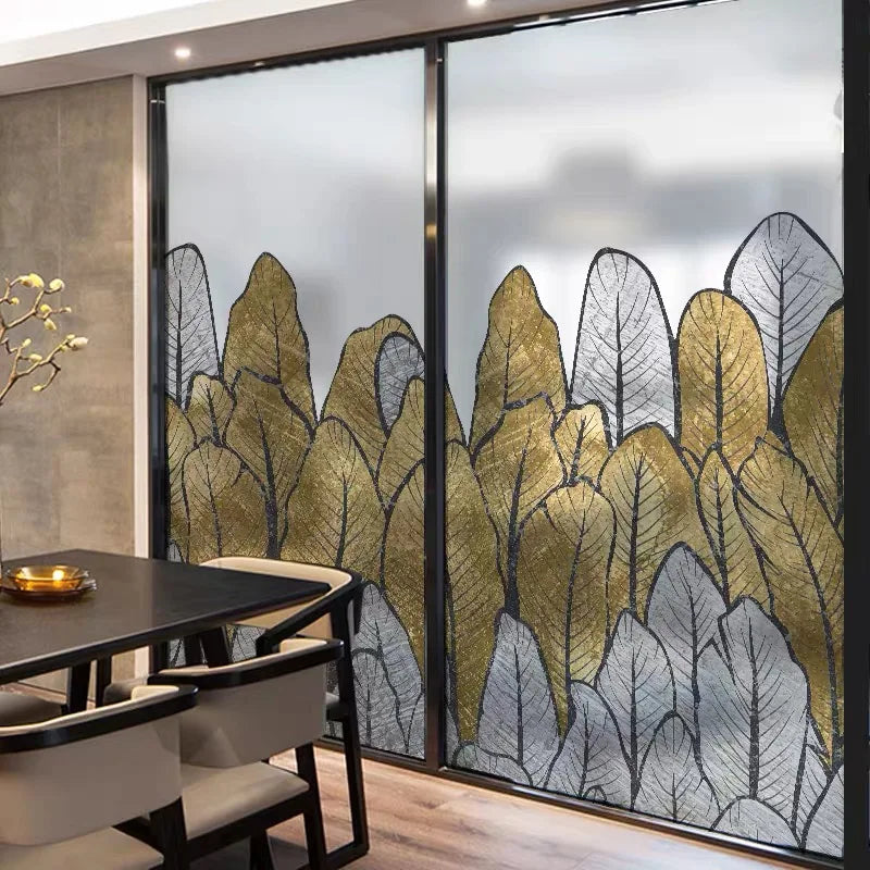 Custom Glass Films Window Film Electrostatic Frosted Sticker Door Stickers Waterproof Home Decor Gold Black White Leaf Pattern