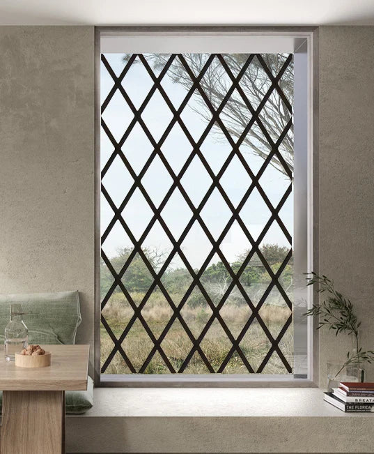Stained Glass Window Film Transparent Glass Sticker Static Cling Iron Style Black Line Office Door Anticollision Home Decor