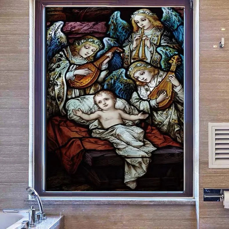 Custom size Stained Glass Window Film Jesus Virgin Mary,Home decor Frosted foil door stickers ,PVC self-adhesive poster