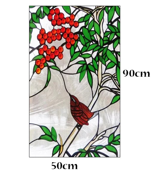 Custom Size Stained Glass Window Film, Gothic Church, Tree, Flower, Bird Sticker for Kitchen, Bathroom, Sliding Door, Home Decor