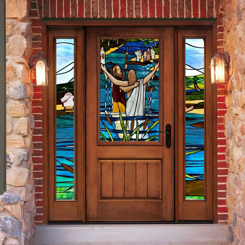 Stained Glass Window Film, Frosted Glass Sticker, Custom Size Jesus Church Poster for Door,  Kitchen, Light Box, Home Decor