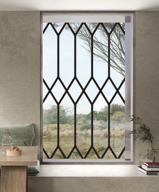 Stained Glass Window Film Transparent Glass Sticker Static Cling Iron Style Black Line Office Door Anticollision Home Decor