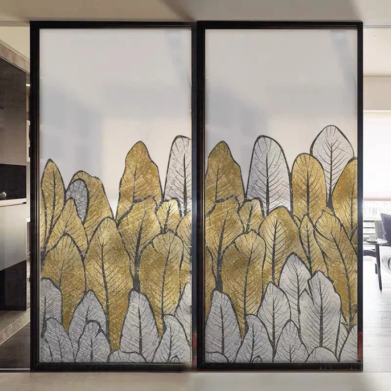 Custom Glass Films Window Film Electrostatic Frosted Sticker Door Stickers Waterproof Home Decor Gold Black White Leaf Pattern
