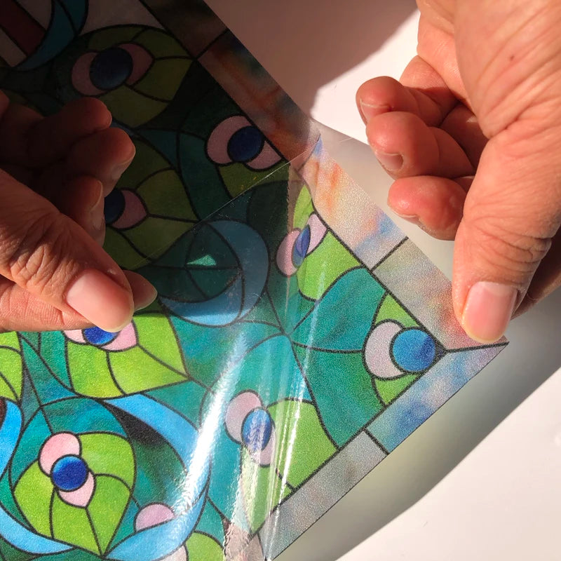 Customized Size No Glue Static Cling Frosted Stained Glass Film Window Films Sticker for Bathroom Door Home Decor Church Peacock