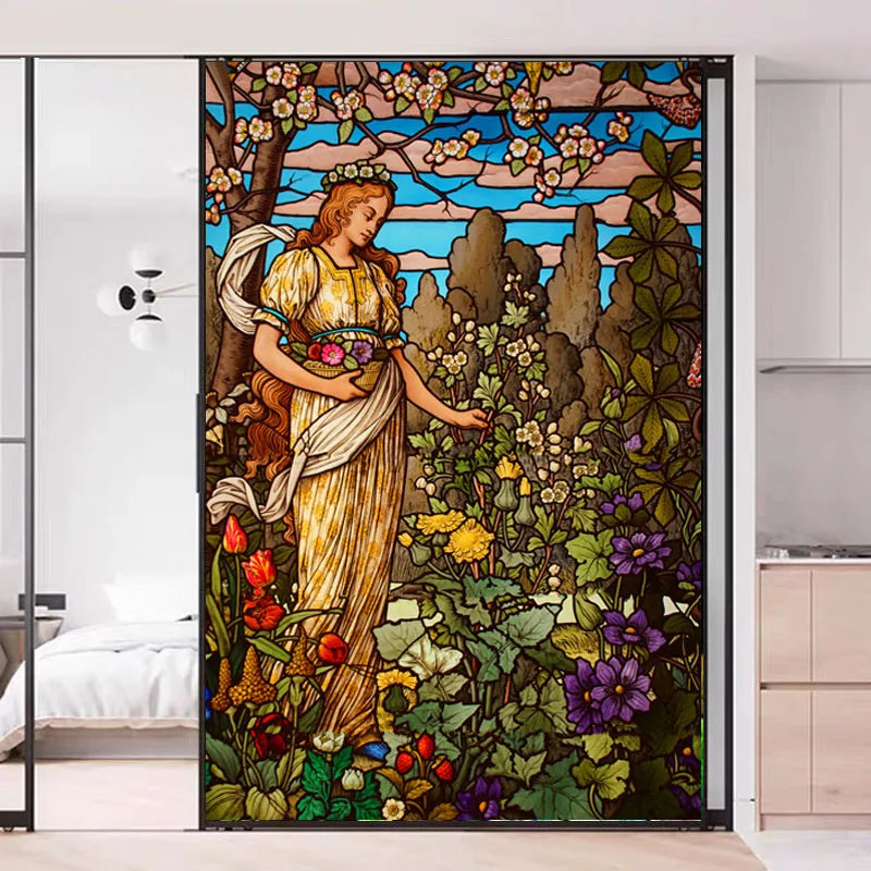 Custom Size Stained Glass Window Film, Church Sticker, Girl Angel Painting, Kitchen, Bathroom, Bedroom, Door, Home Decor