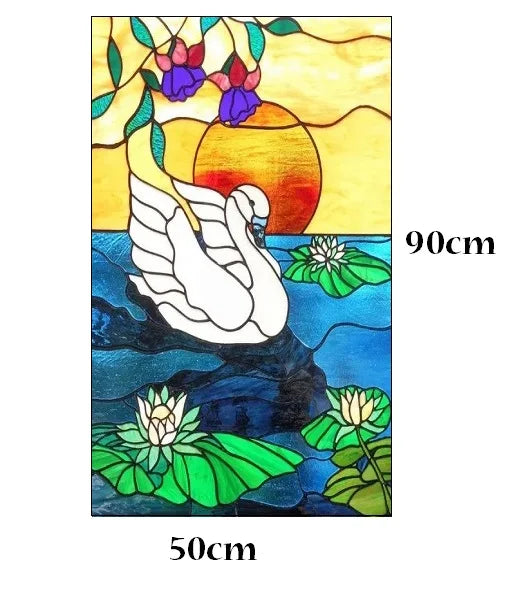 Custom Size Stained Glass Window Film, Gothic Church, Tree, Flower, Bird Sticker for Kitchen, Bathroom, Sliding Door, Home Decor