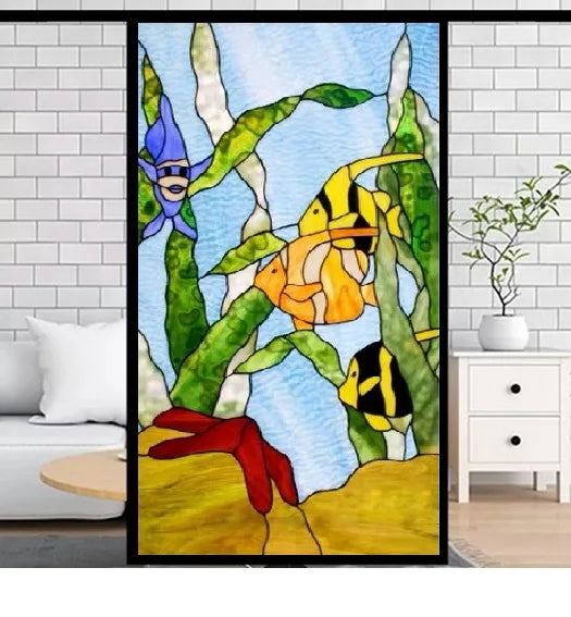 Frosted Privacy Window Film, Stained Glass Film, European Church Style, Colorful Window Stickers, Shower and Bathroom