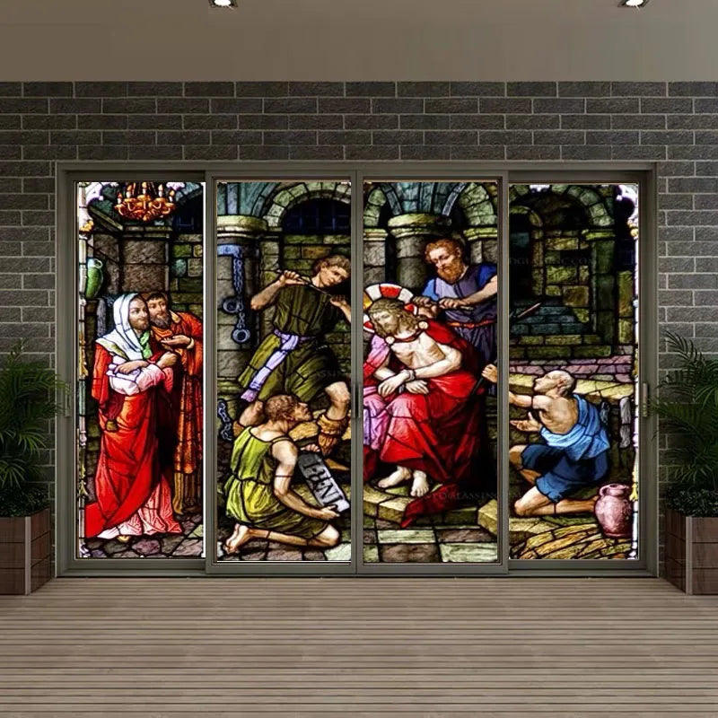 Custom size Window film Door sticker Father Lord Jehovah God and Jesus Christ Pictures Wall stickers Glass decor church glass