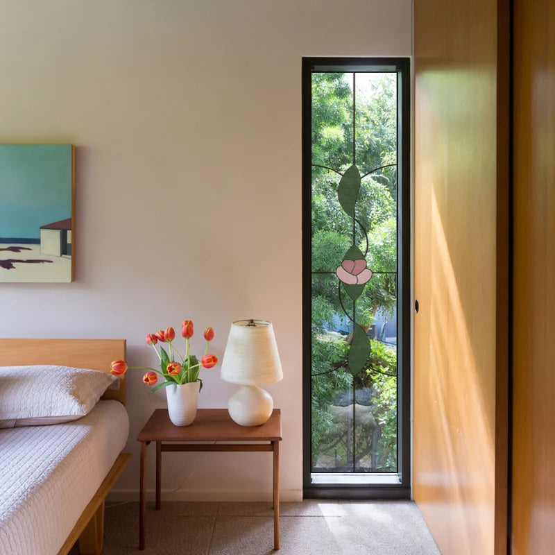 Custom Size Stained Glass Window Film Transparent Glass Sticker Static Cling Rose Sakura Print Office Home Decor Bedroom Door