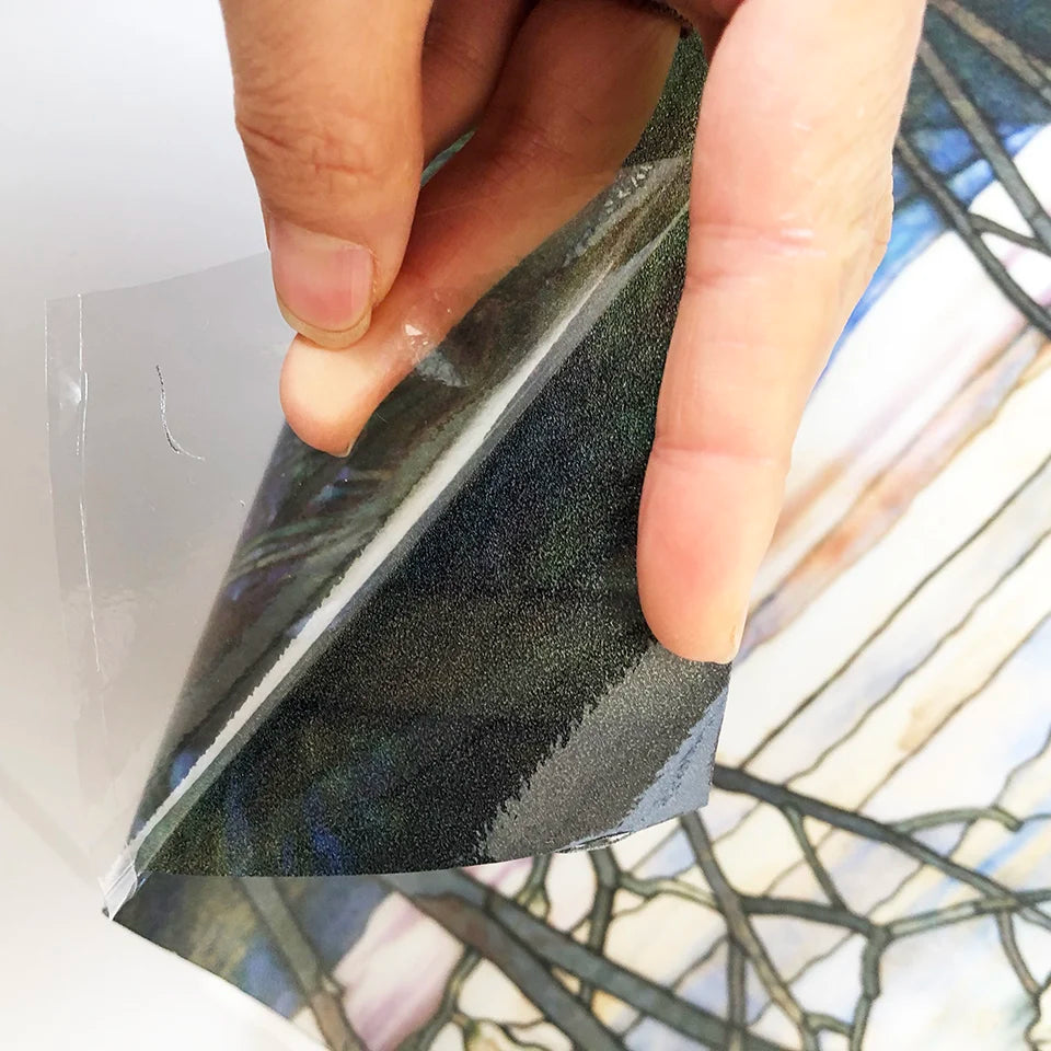 European Church Magnolias Lrises Glass Film Stained Window Opaque Sticker Static Cling Decor Privacy Custom Made Any Size