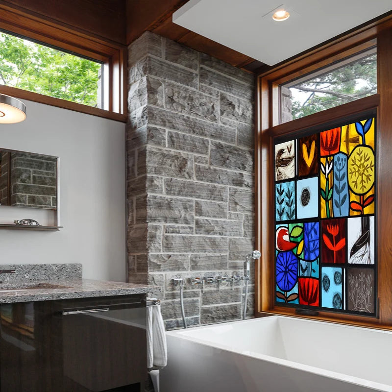 Custom size Window Film Stained Glass Films Frosted Privacy Static Cling Door Stickers Kitchen Bathroom Skylight Decor