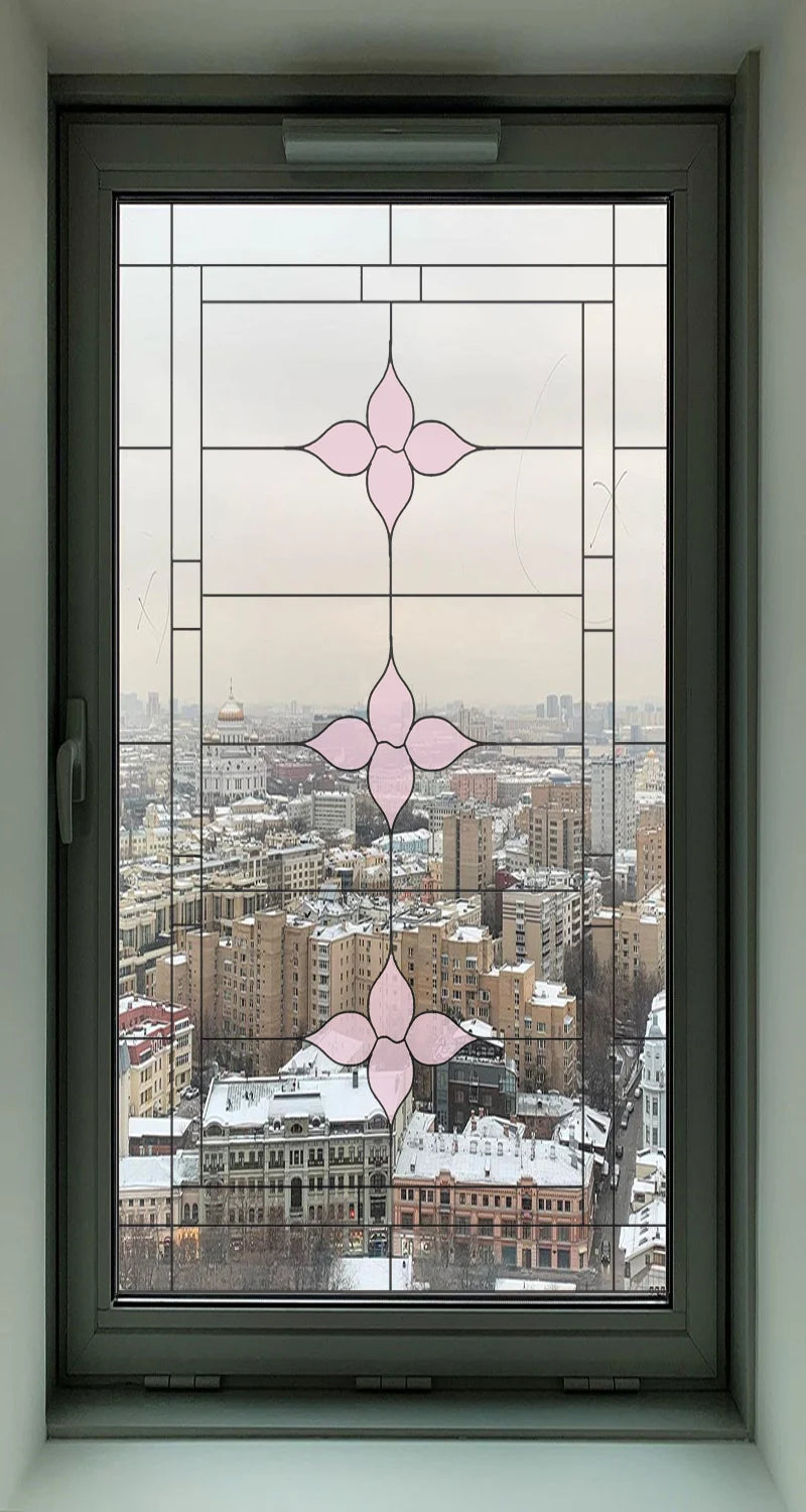 Custom Size Stained Glass Window Film Transparent Glass Sticker Static Cling Rose Sakura Print Office Home Decor Bedroom Door