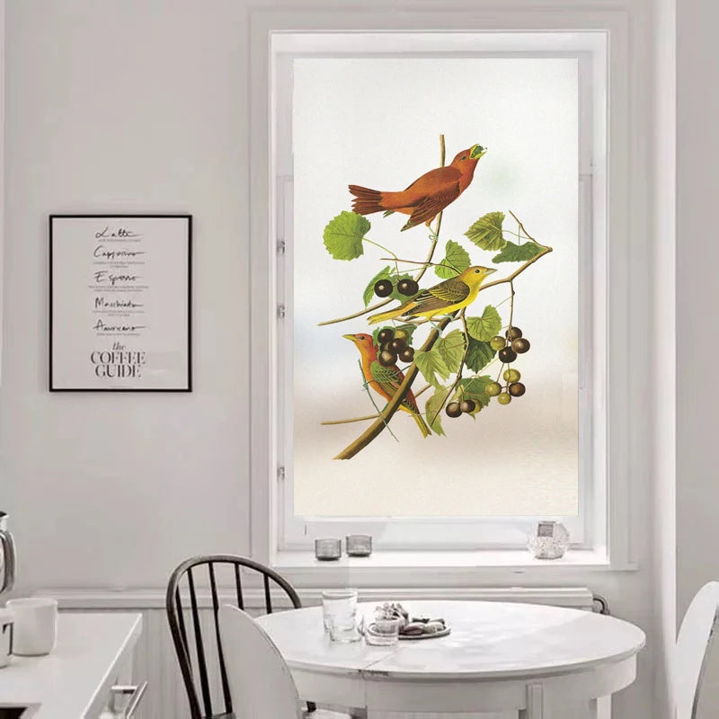 Custom Glass Films Window Film Electrostatic Frosted Flower Bird Glass Stickers For Kitchen Bathroom Bedroom Office Home Decor