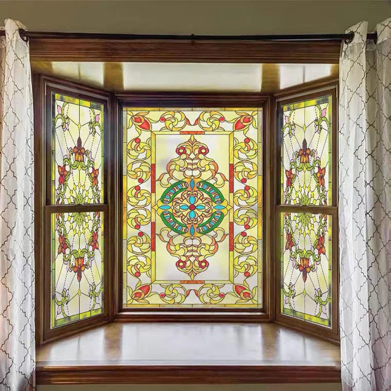 Customized Size Stained Glass Film Window Films Static Cling Frosted Church Sticker Bathroom Kitchen Cupboard Door Home Decor