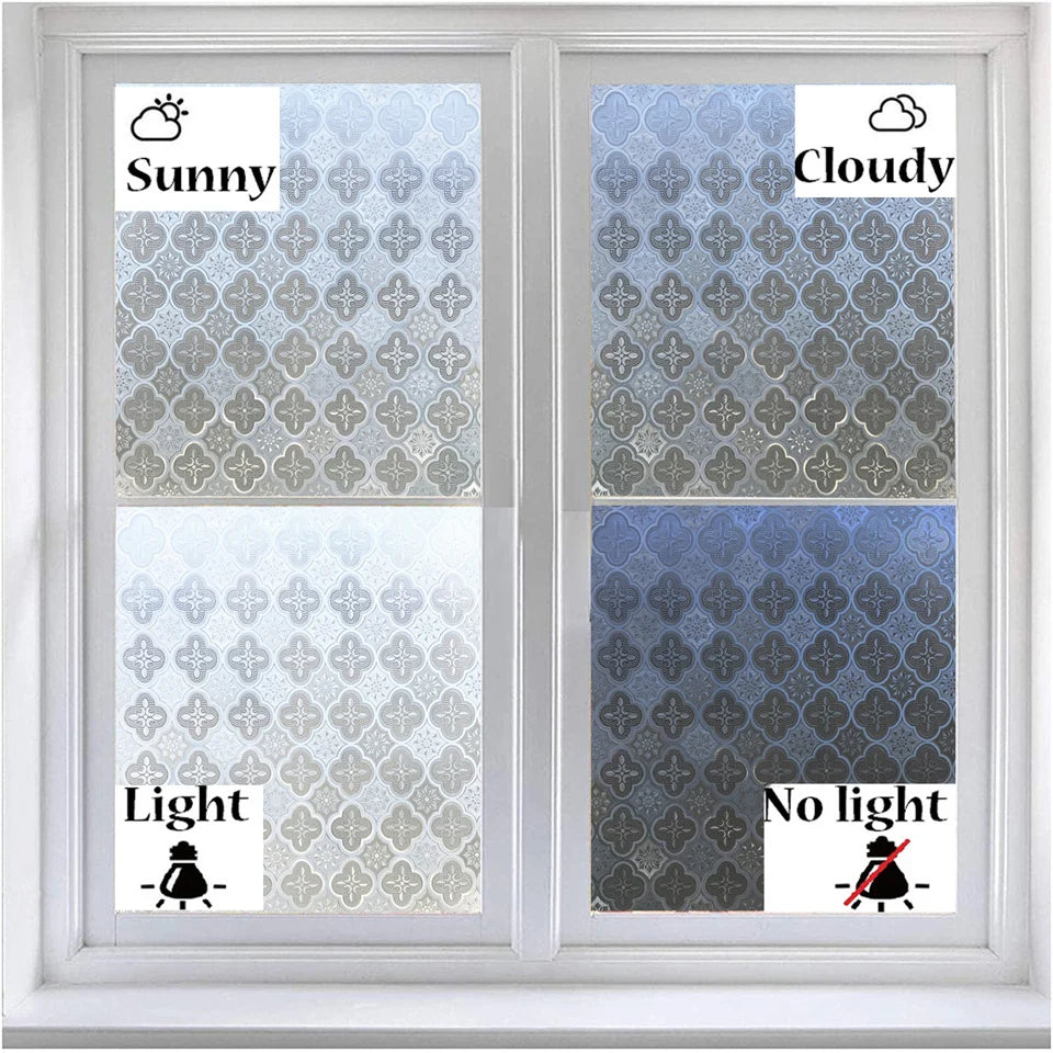 3D Static Cling Glass Films, Retro Decorative Sticker, Privacy etched Glass Window Vinyl, No-Glue, Laser Film for Bathroom Door