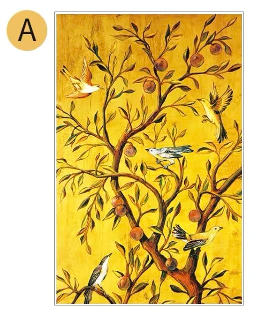 Traditional Fortune Tree and Birds painting Window film on the Glass for Bathroom Sliding door Cabinet Home decor