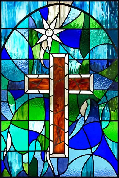 Frosted Stained Glass Window Film, Cross Dove Lily, Static Cling, Church, Home Decor, Bathroom, Kitchen, Door Sticker