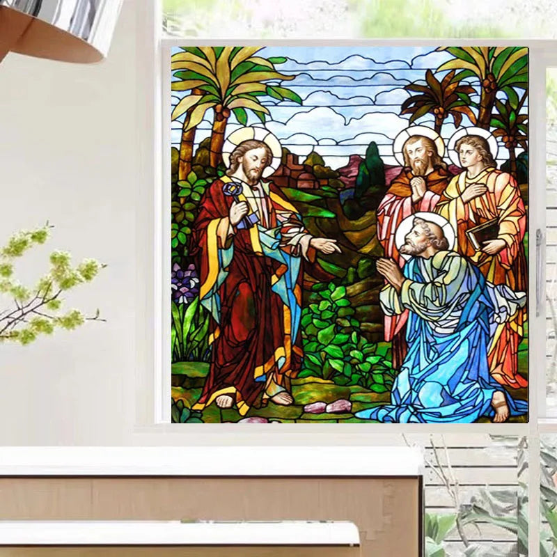 Custom Size Window Film Glass Films Jesus Christ Poster Stained Glass Sticker Self Adhesive/Static Cling Church Home Decor